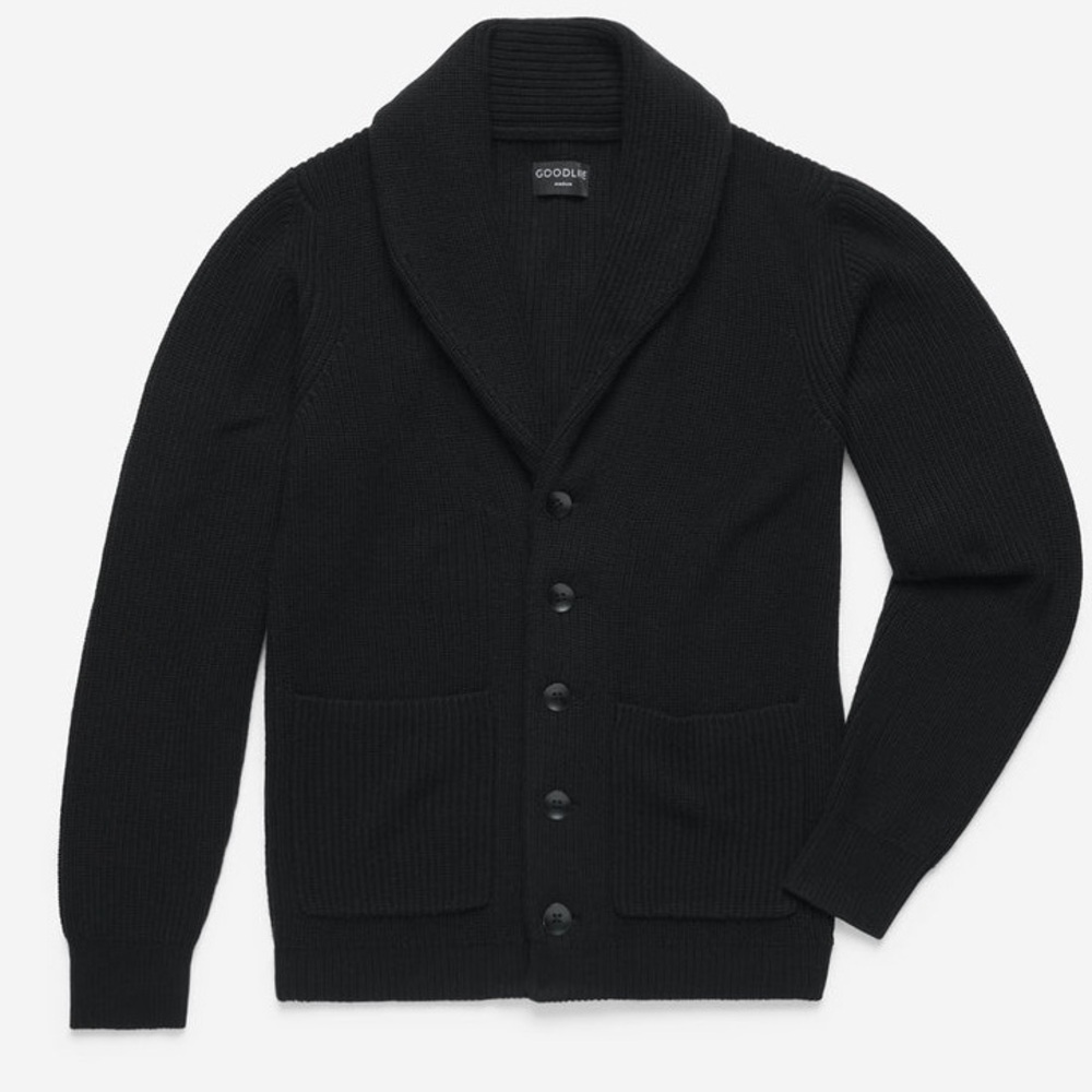 Wool Black Shawl Collar Sweater